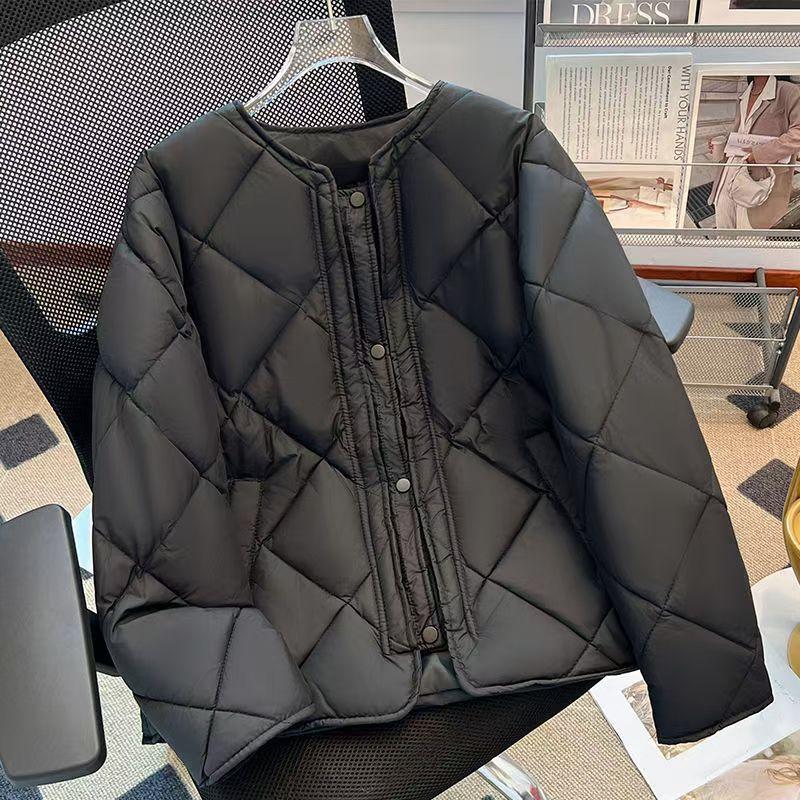 New Autumn and Winter Thin Down Cotton Cotton-padded Jacket Collarless Diamond Lattice Small Slim Korean Women's Coat
