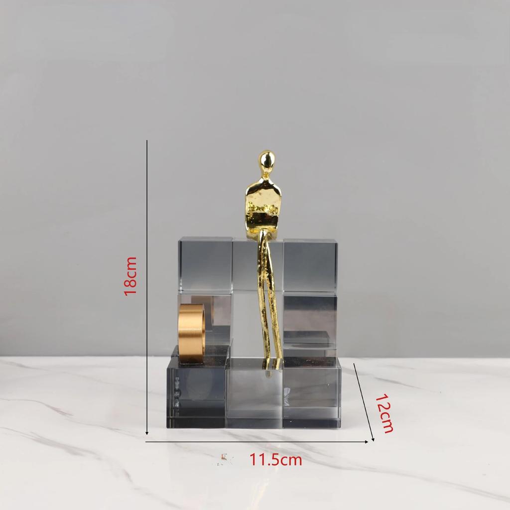 Glass Craft Geometric Stair Crystal Ornament Metal Gold Art Sculpture Metal Decorative Figurines Home Decoration Accessories