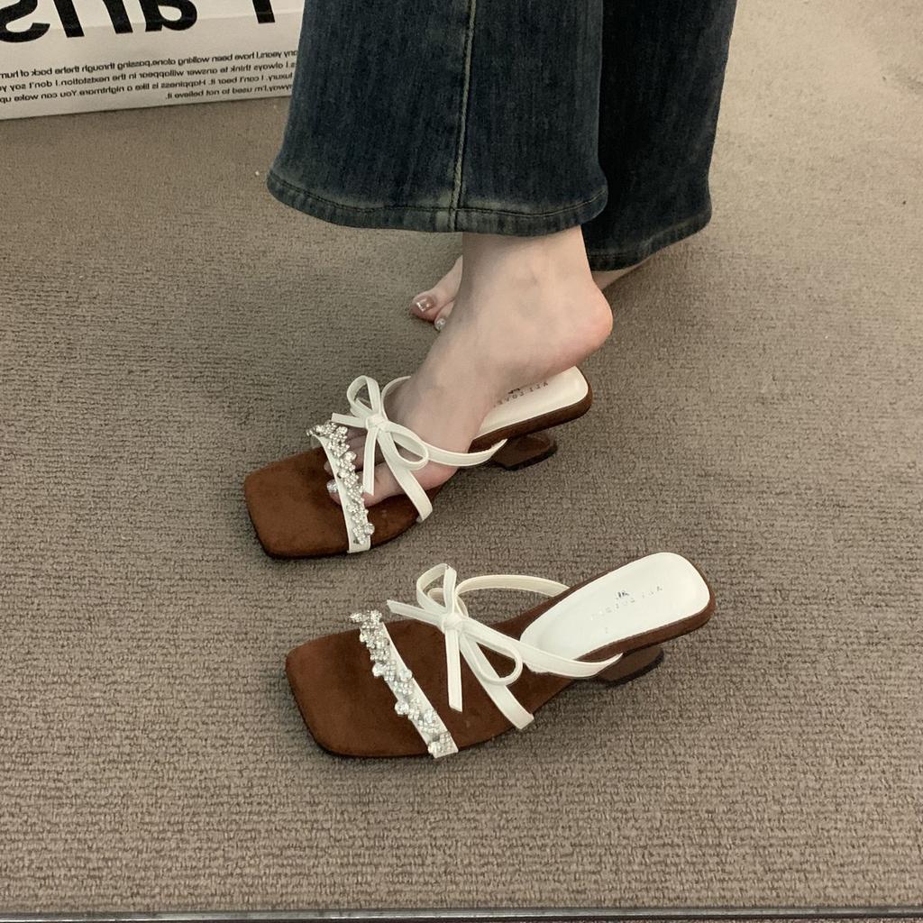 Niche Thick-heeled Temperament French High-end Outer Slippers Women's Shoes 2025 Summer High-heeled Evening Wind Sandals
