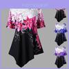 Fashionable Women Ladies Asymmetric Hem Floral Print T-shirt Tunic Tops For All Sizes