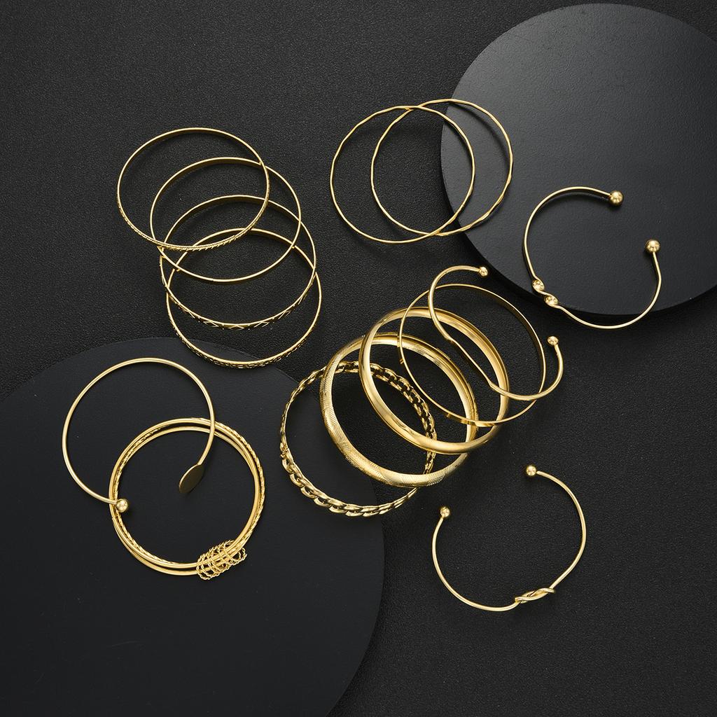 iF ME 15 Piece Fashion Knotted Printed Metal Iron Bangle Set Jewelry Women Trendy Shiny Daily Party Accessory Decorative Gift For Her