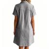 Women's Loose Fit Plus Size Striped Short Sleeve Shirt Dress Casual Mid Length Button Down Dress with Pockets Summer Style
