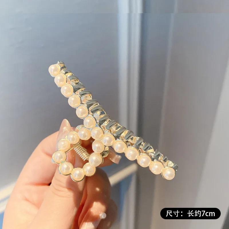 ncmama Fashion Metal Pearl Hair Claw For Women Gold Color Crab Hair Clip Girls Elegant Geometric Hairpin Korean Hair Accessories