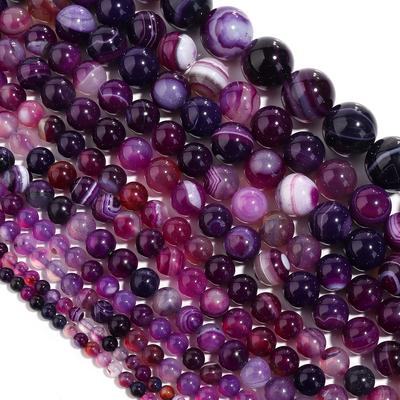 Purple Stripe Onyx Agate Stone Beads 4-12mm Loose Bead for Jewelry Making Bracelet DIY  Strand 15''