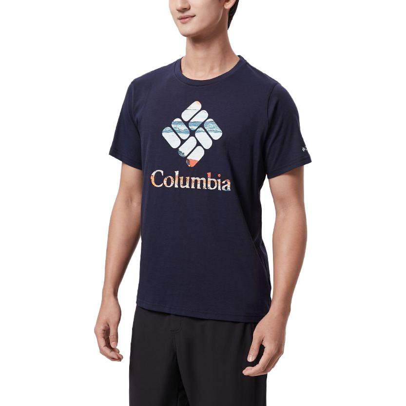 Columbia Letter Logo Printed Outdoor Casual Crew Neck Short Sleeve T-Shirt Men Tops Blue AE0403-467