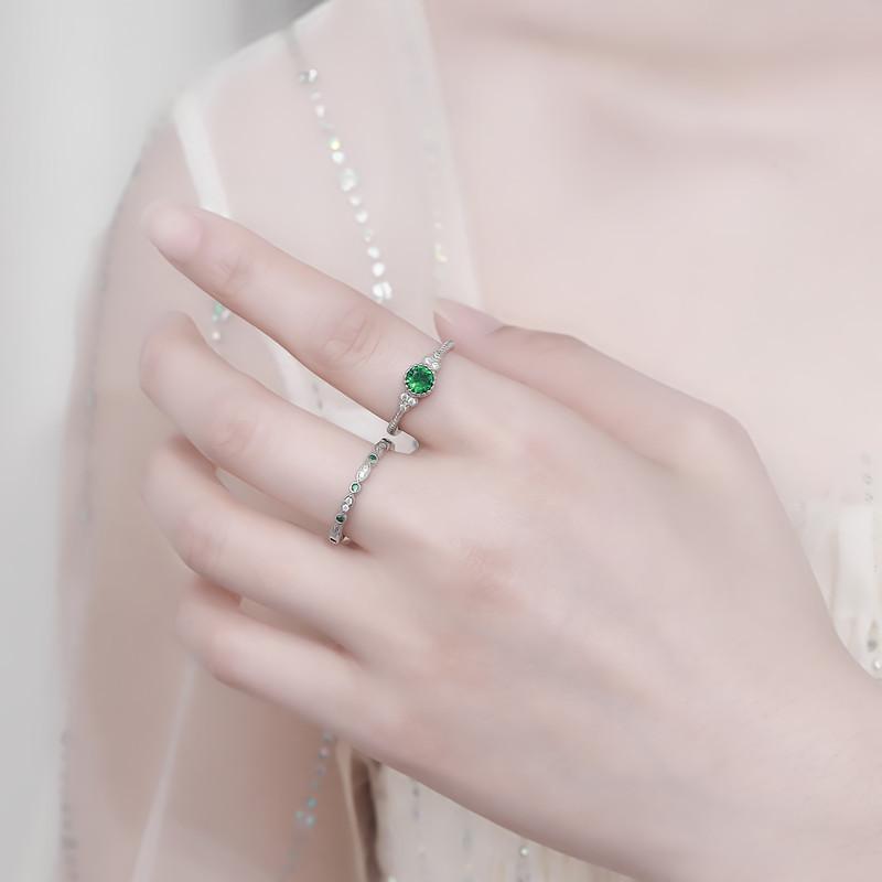 Explosive Couple Pair Ring Ring with Vivid Inlaid Imitation Green Crystal Deluxe Ring Ring