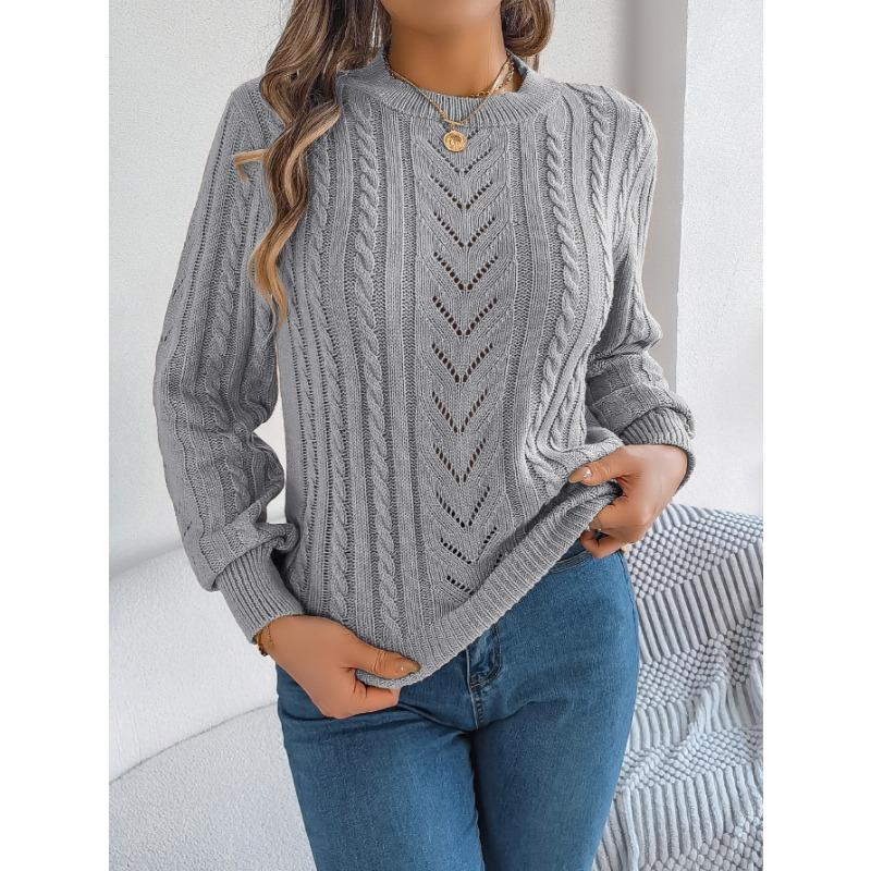 DAFIFY Women's Fashion Casual Fall Winter Solid Color Print Long Sleeve O-Neck Sweaters