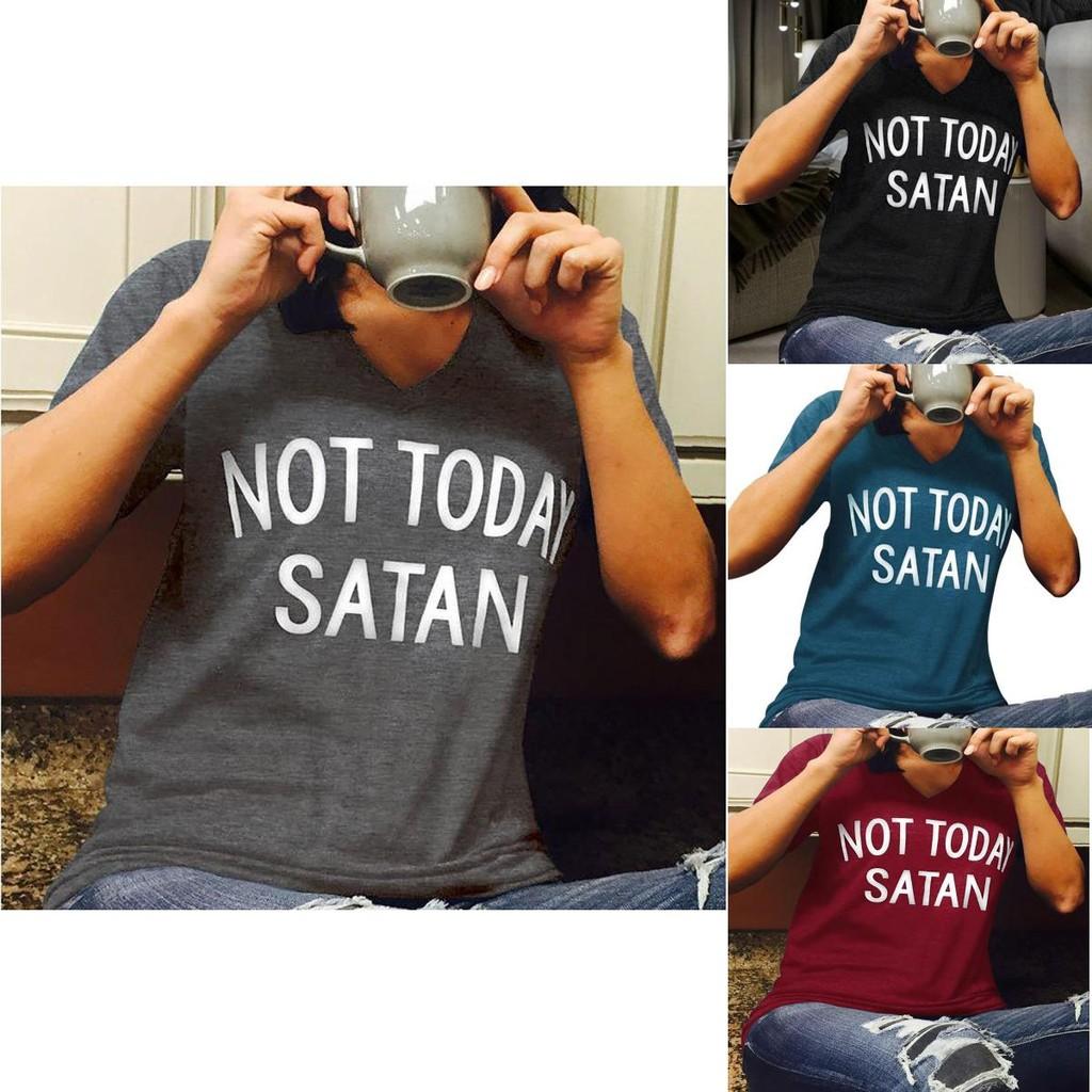 Stylish Women Not Today Satan Tee Comfortable Casual Short Sleeve V-neck Top
