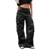 Damen Casual Mode Einfarbig Elastischer Bund Taschen Weites Bein Gerade Jeanshose
