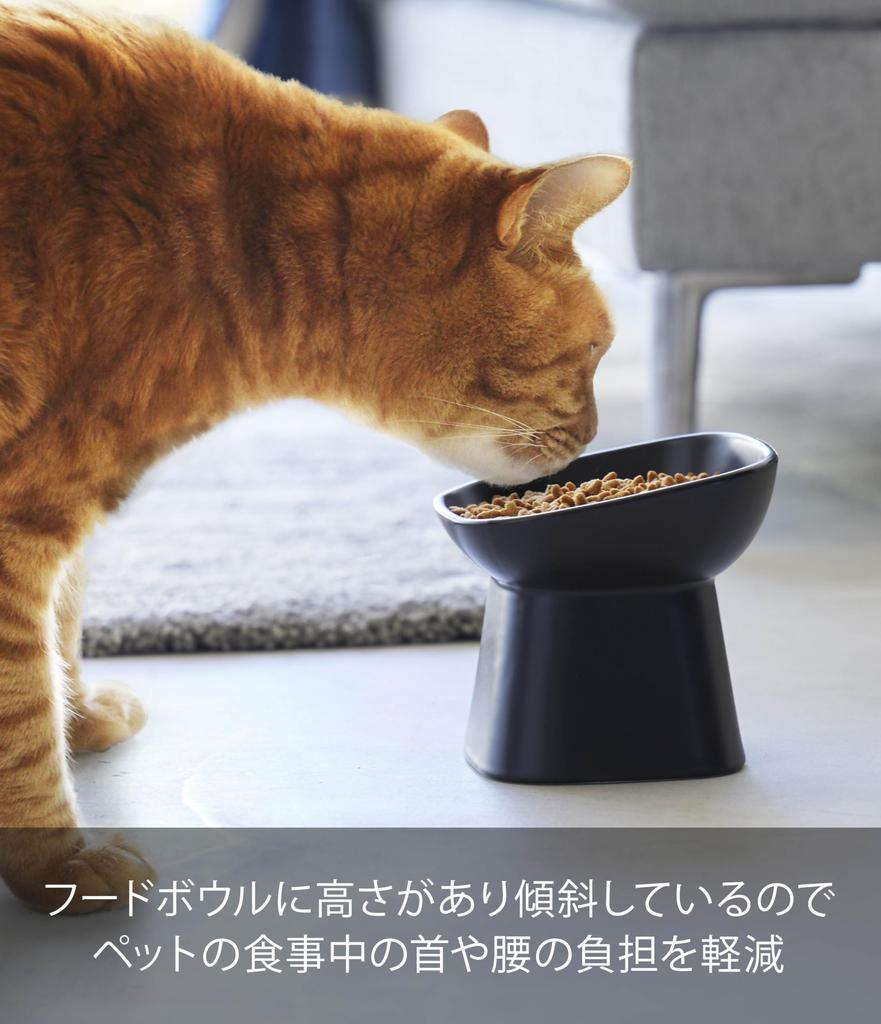 Yamazaki Jitsugyo (Yamazaki) Easy-to-Eat Height Ceramic Pet Food Bowl Diagonal Tall Black Approx. W12 X D12 X H11.5cm Tower Feed Container Water
