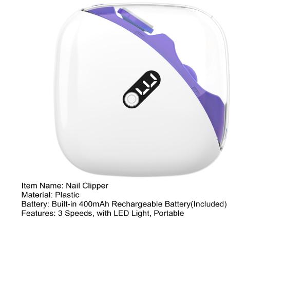 2-i-1 Elektrisk Nagelklippare 3 Hastigheter Nagelklippare med LED-ljus USB Uppladdningsbar Baby Barn Äldre Automatisk Fingernagelklippare Fil Polering