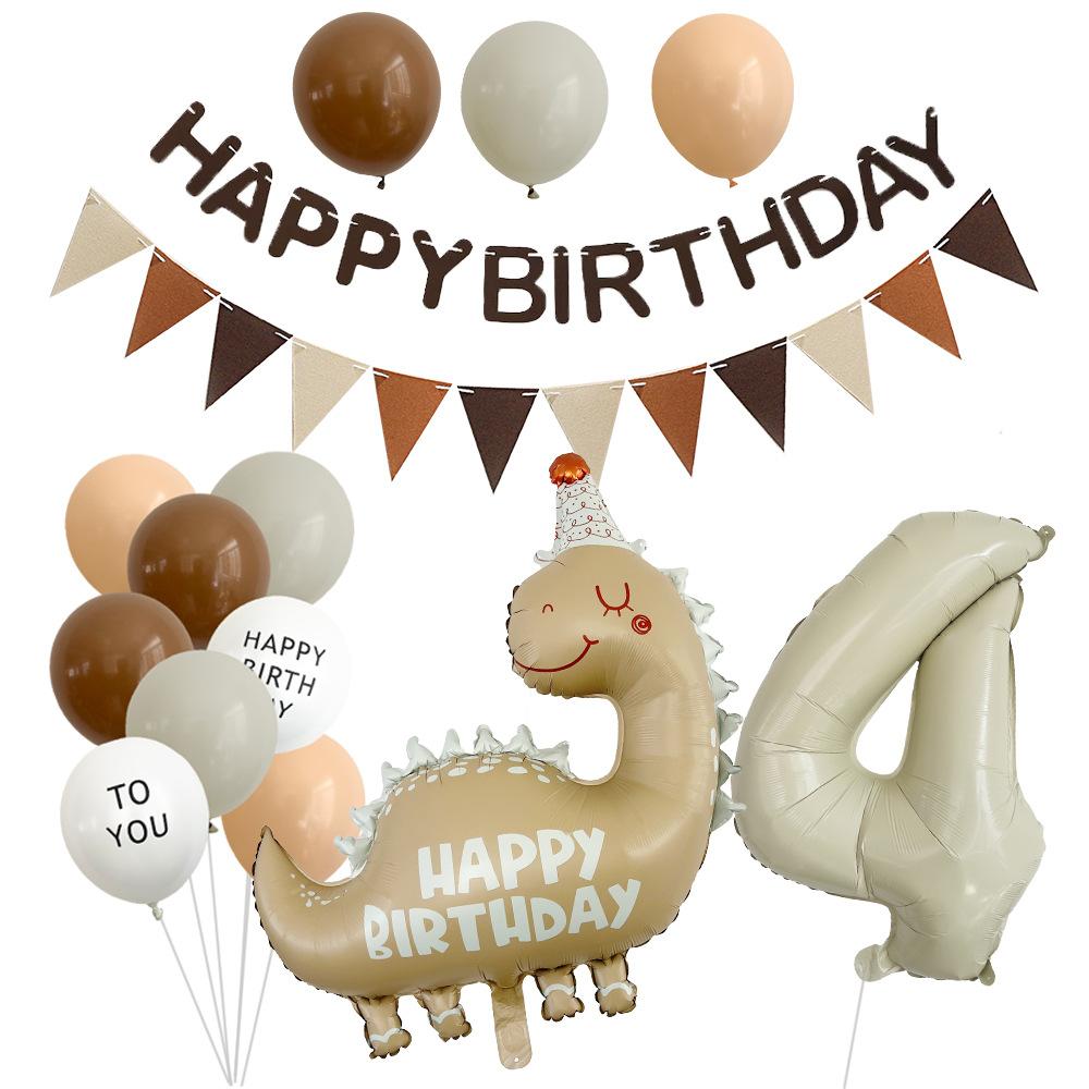 Vintage Dinosaur Grädde Digital Aluminiumfolie Ballongset Barnfödelsedagsballong Flagga Festscen Arrangemang