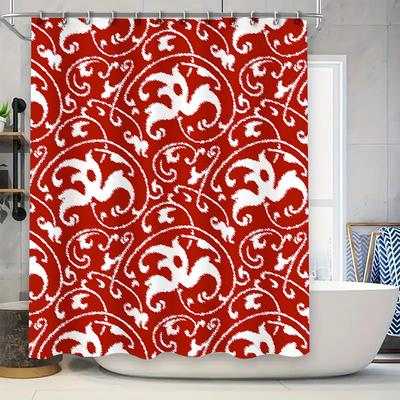 Red White Floral Pattern Shower Curtain Waterproof Bathroom Decor Home Decoration Wall Hanging Tiled Tiles Print Bath Mat Red/Wh