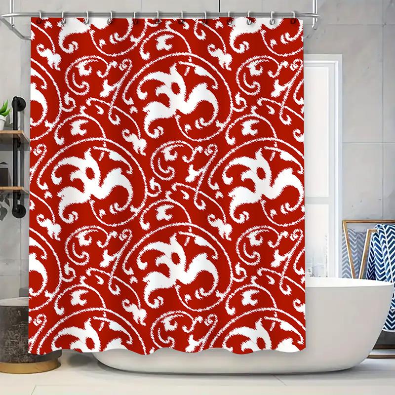 

Red White Floral Pattern Shower Curtain Waterproof Bathroom Decor Home Decoration Wall Hanging Tiled Tiles Print Bath Mat Red/Wh 90x180cm