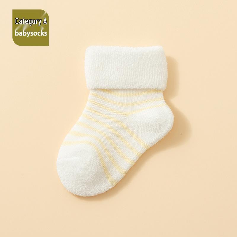 25 Newborn Baby Autumn/Winter Class A Fleece-Lined Cotton Socks - Loose Cuff, Non-Binding Foot Floor Design