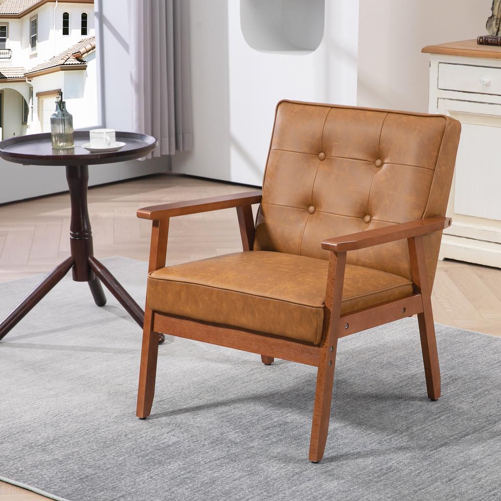 Retro-Style Accent Chair, with Faux Leather Seat - Brown