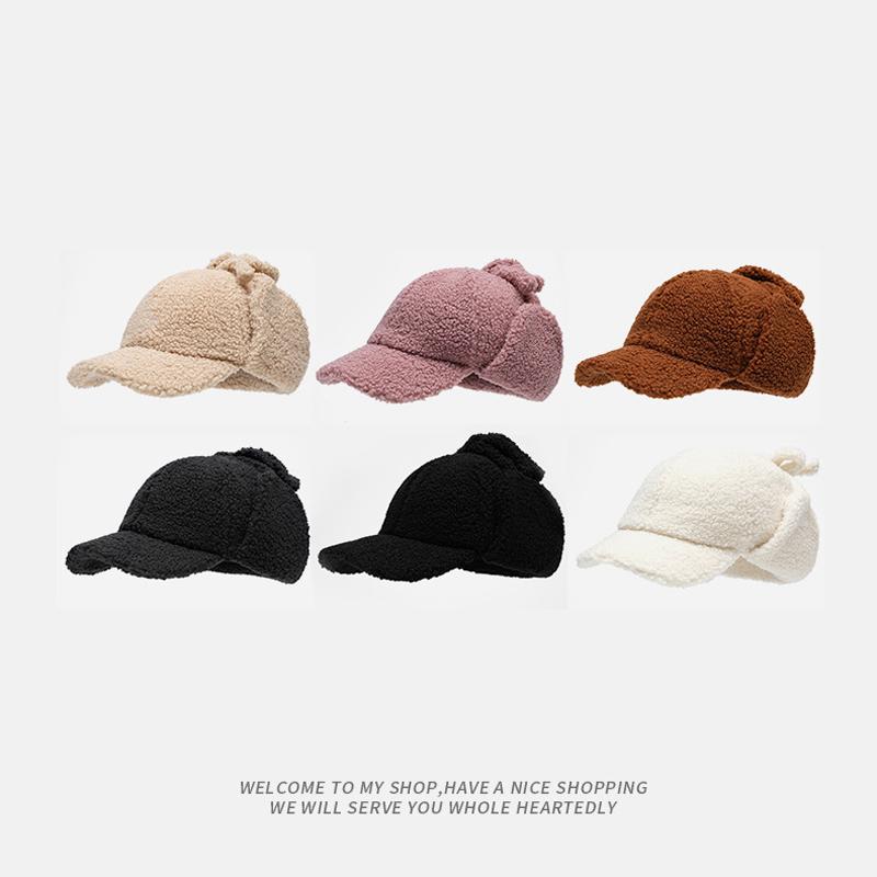 Baseballcaps i lammeull Varm lue Damepluss Ensfarget Høst Vinter Ørebeskyttelseslue