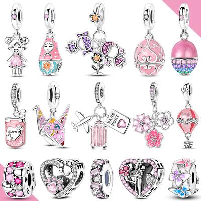 Pink Series Charms 925 Silver Originales For Woman Pendant Beads Fit Bracelet Making Fashion Jewelry