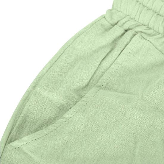 Women Shorts Elastic Waistband Adjustable Drawstring Casual Pants with Pockets Solid Color Loose Fit Knee-length Pants