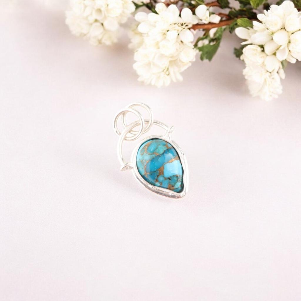 Blue Copper Turquoise Gemstone 925 Sterling Silver Jewelry Fashionable Pendant PP-56-43