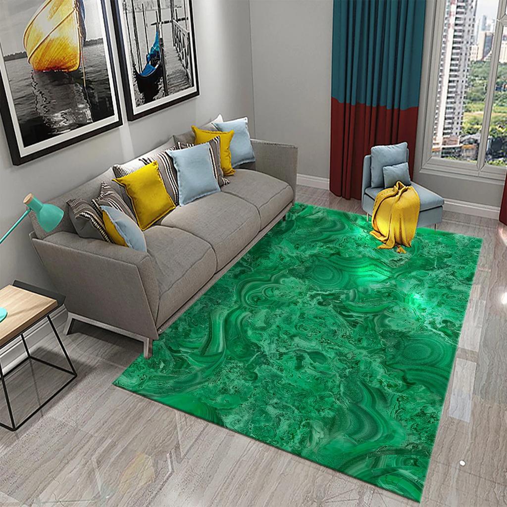 Dark Green Marbling Carpet Abstract Marble Pattern Rug Golden  Stone Texture Rectangle Area Rugs Living Room Bedroom Decor Mats