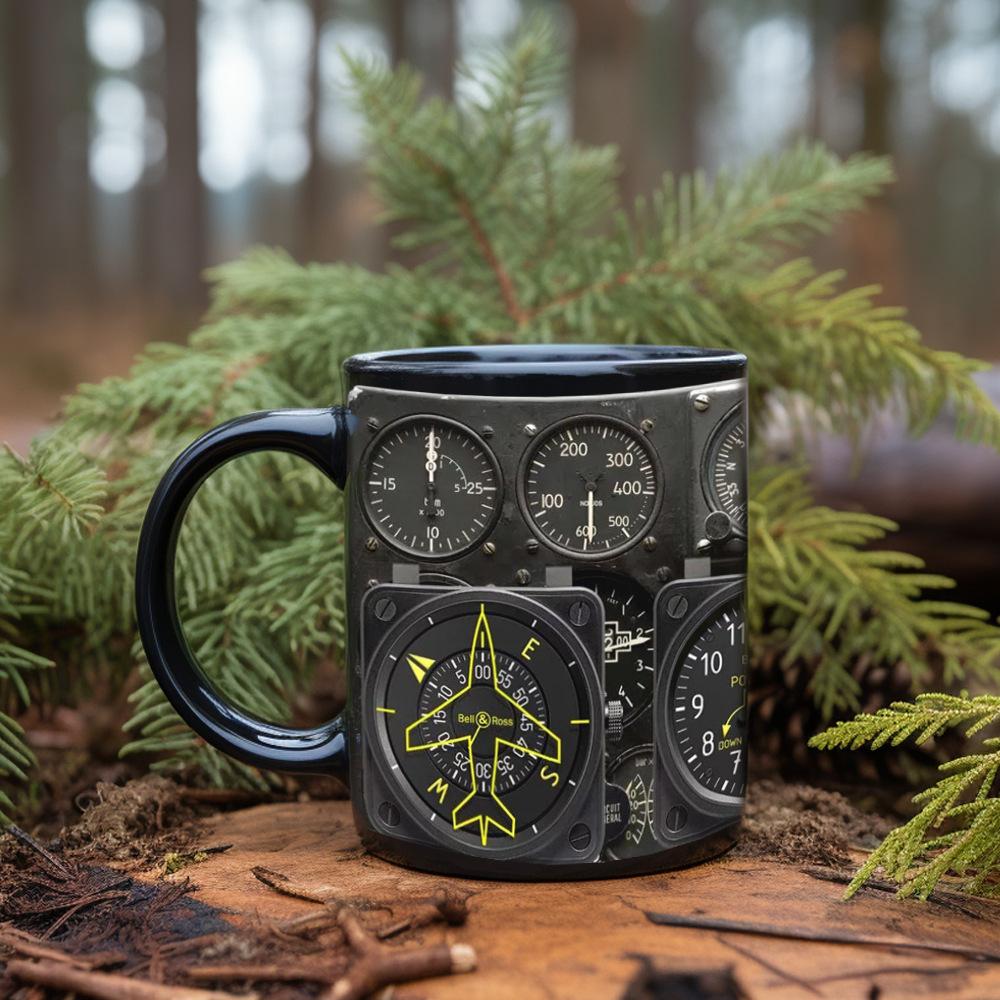 Aircraft Instrument Panel Pattern Coffee Ceramic Mug Airplane Enthusiast Birthday Gift Boys Water Cup Funny Mug