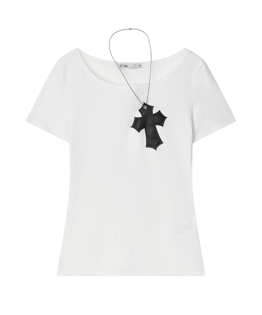 ILLIO White-Leather Cross Necklace T-Shirt