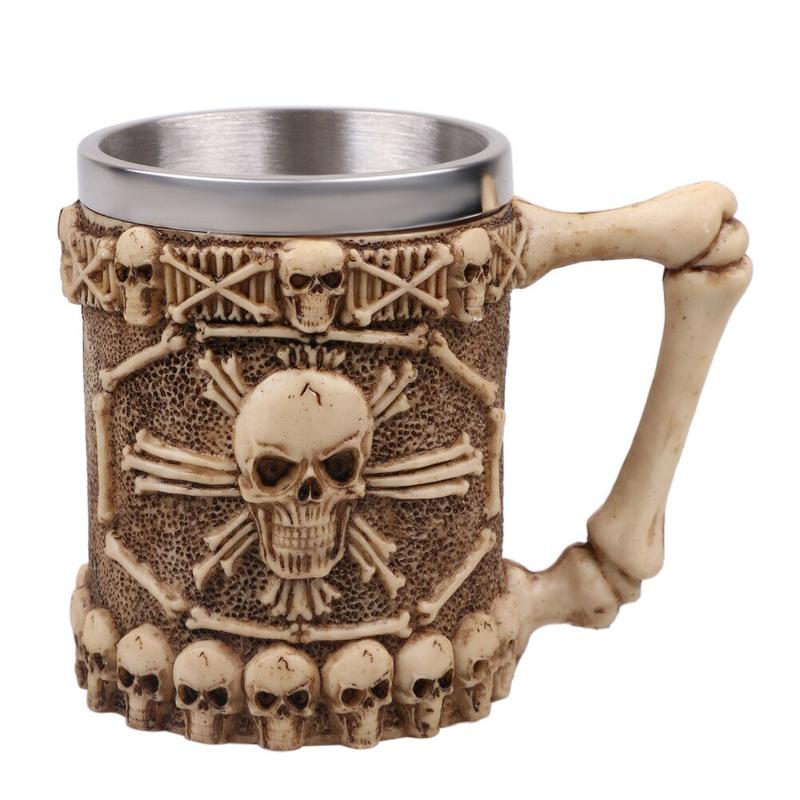 Skull Coffee Mug with 3D Bone Holder Design Creepy Beer Stein Cups Creative Halloween Decor | Mugs
