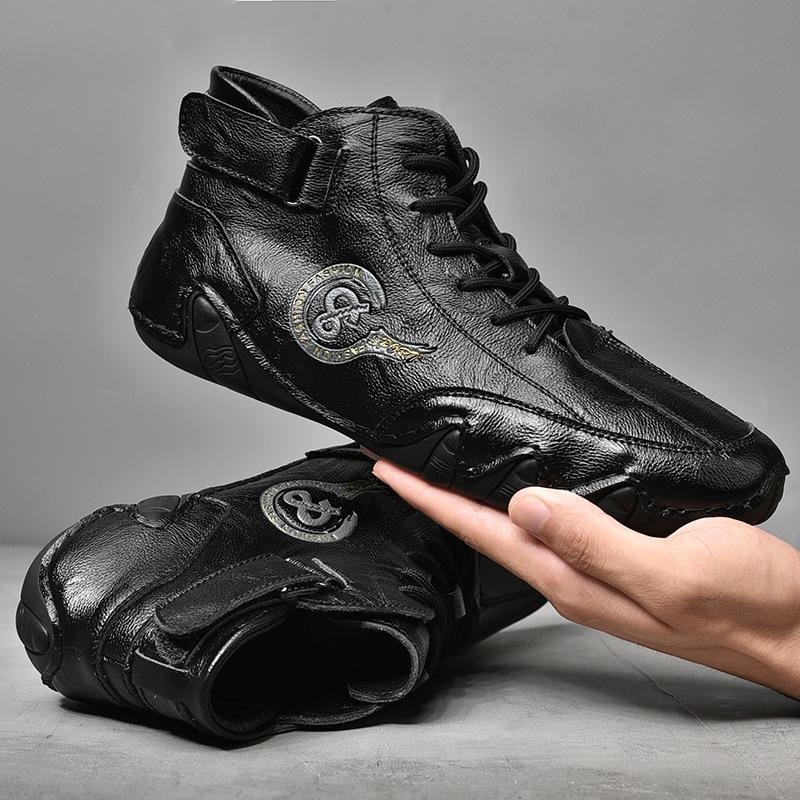 Winter Genuine Leather High-Top Leather Shoes Men's Slip-on Lazy Driving Shoes Casual Shoes plus Size