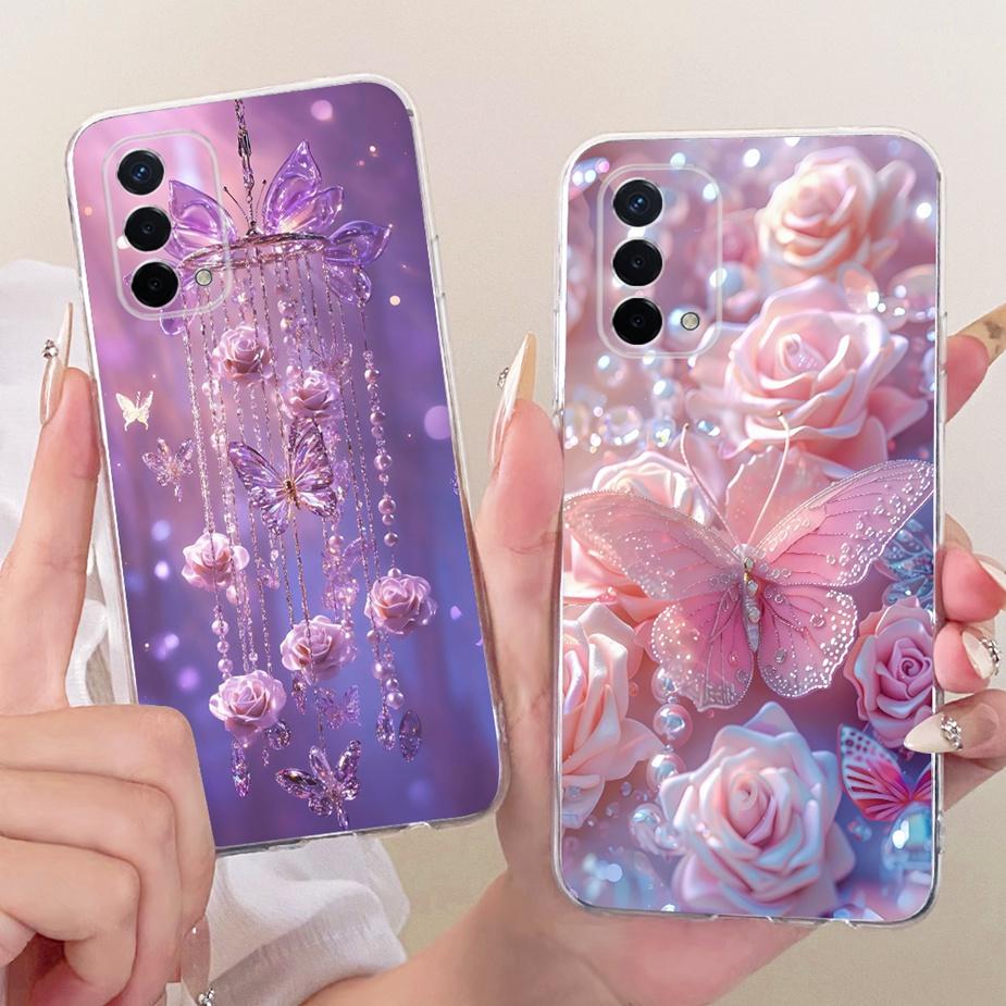 For Oppo A74 5G Case CPH2197 CPH2263 Luxury Bow Flowers Painted Cover Soft Silicone Phone Case For Oppo A74 A 74 OppoA74 5G Bags