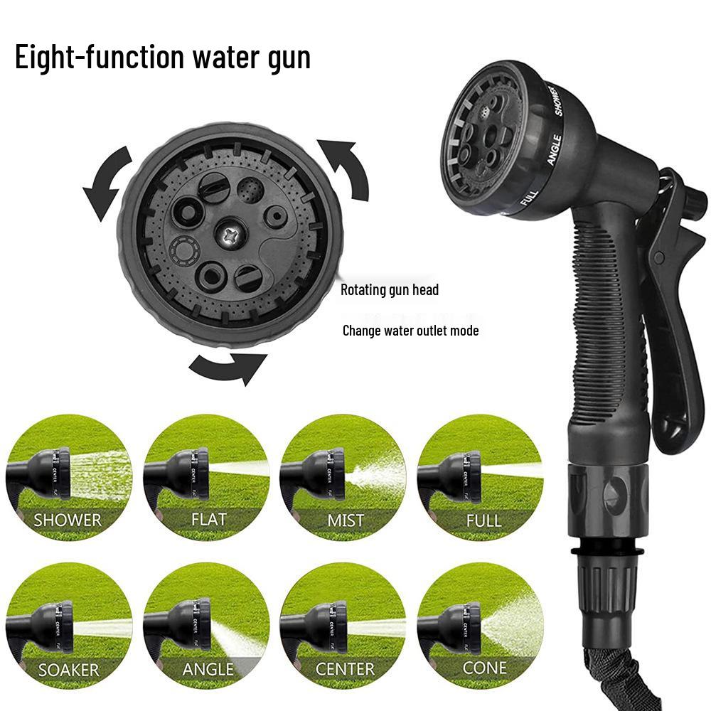 Copper-Plated Connector Telescopic Water Hose Set with 8-Function Spray Gun.