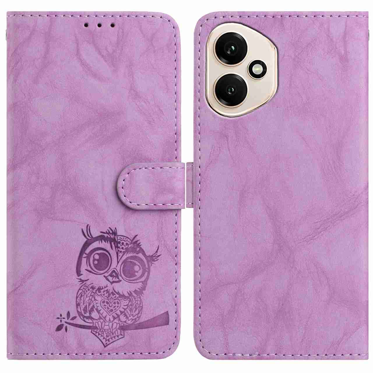 

Для Honor 400 5G (Глобальный) Чехол-кошелек из ПУ кожи с принтом совы и ремешком на запястье Purple