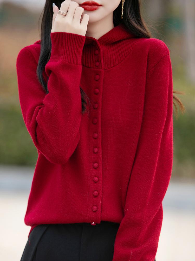 Women's Trendy Multi-Button Hooded Cardigan Sweater - Autumn/Winter Knit Outerwear, Loose & Stylish Ins Design
