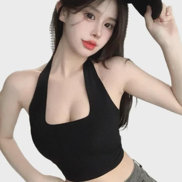 Korejský šikový top s halterneckem: Letní trendy top slim fit s hrudní vložkou