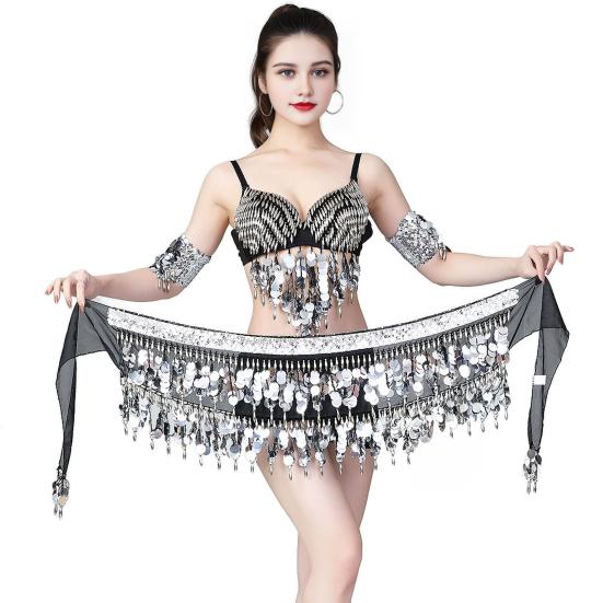 Belly Dance Waist Chain Sequins Hip Scarves Double Tier Waist