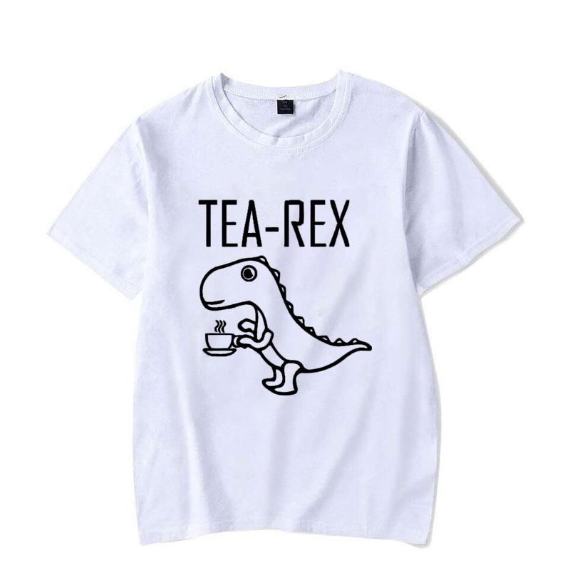 Men Women T-Shirts Tea Rex Funny Dinosaur Drink Coffee T Shirts Fashion Casual Tops Tee Shirt