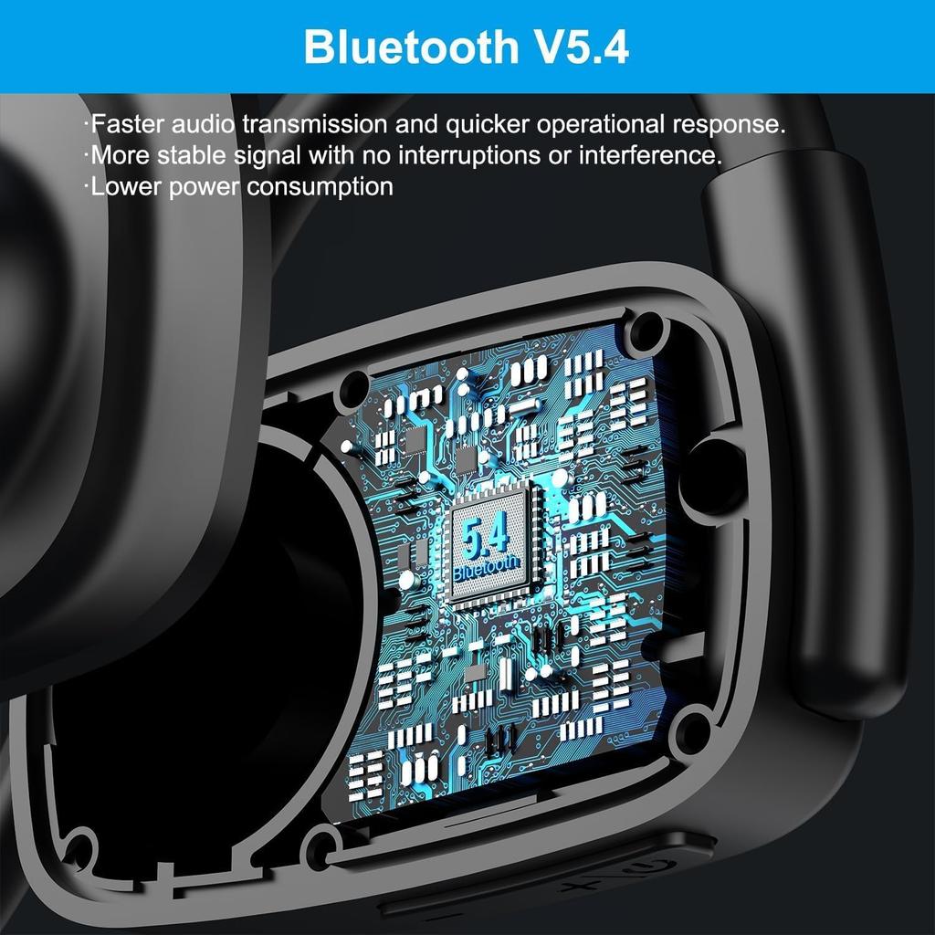 Bluetooth Headphones, Bluetooth V5.4 Wireless Headphones with Noise Cancelling Mic, 12H Playtime, 15.4mm Diaphragm Driver, Open Ear Headset for