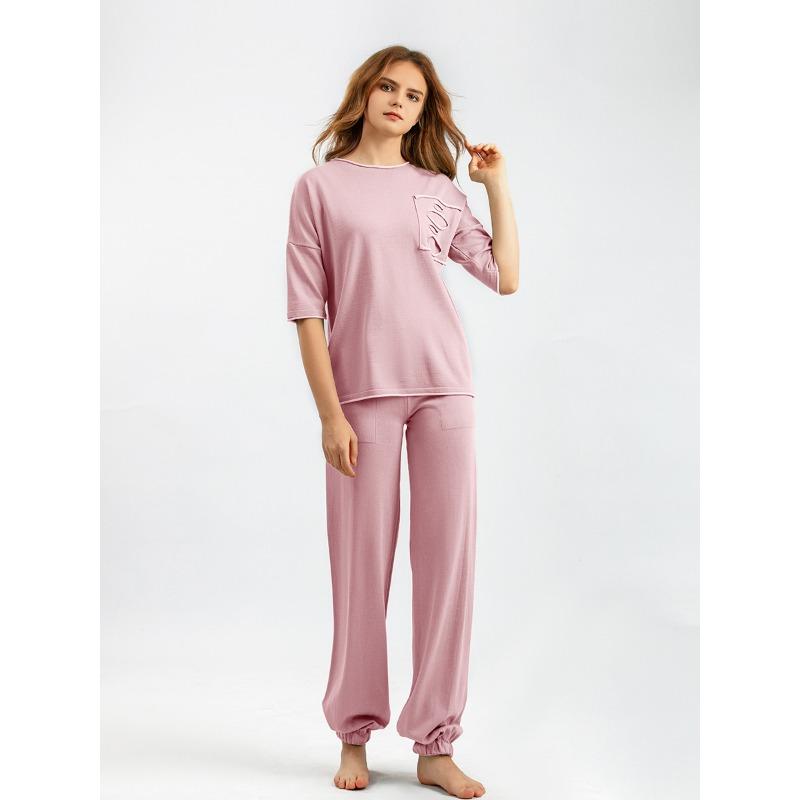 Summer Women's Knitted T-shirt Suit Plus Size Ice Silk Fashion Short-sleeved Top Trousers Casual Two-piece Set