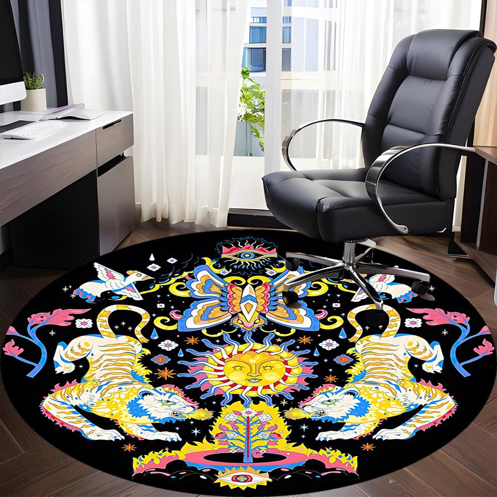 1pc Psychedelic Tiger Chair Carpet for Office, Round Non Slip Durable Large Size Office Carpet, Suitable for Office