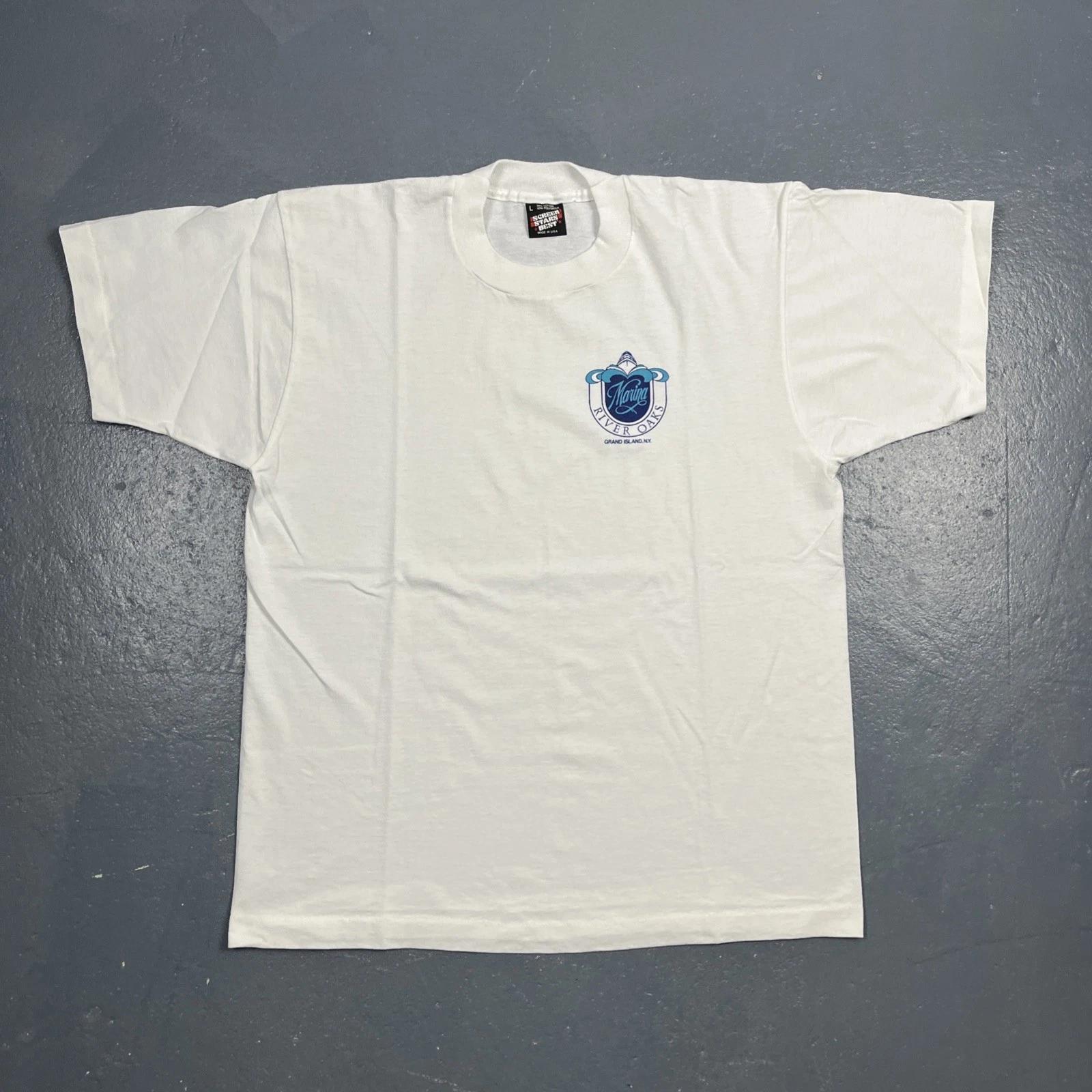 Vintage 90s River Oaks Marina Tshirt Single Stitch White Large Grand Island NY 4XL