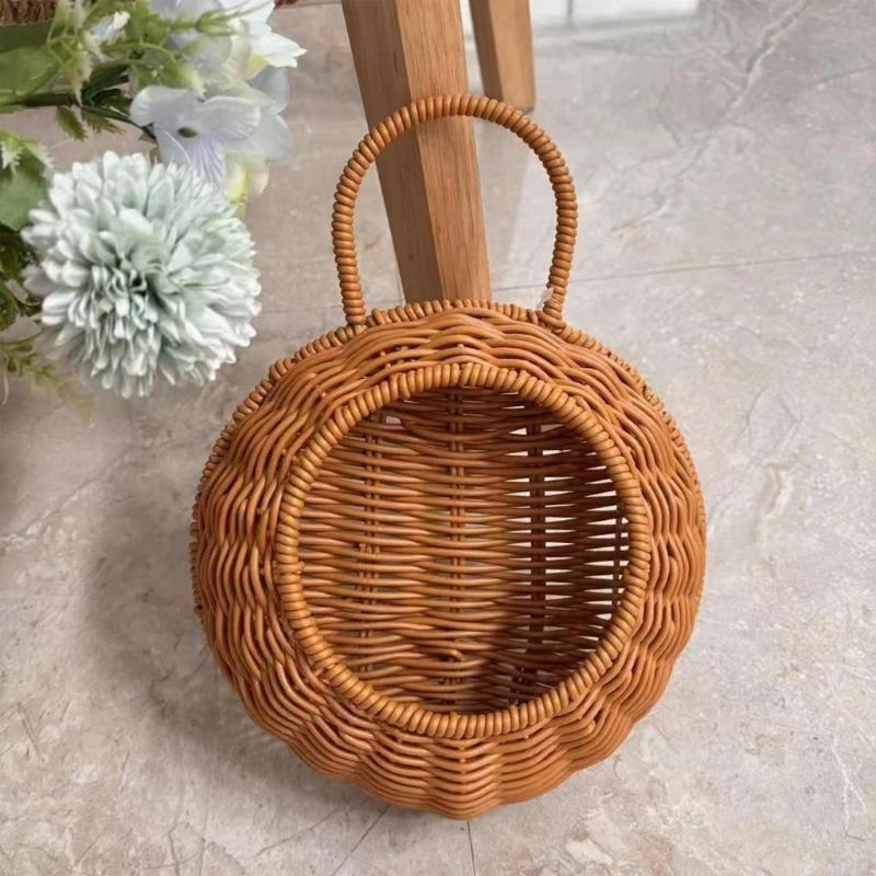 Cesta de Flores para Pendurar na Parede do Jardim Cesta de Parede Grande de Vime Natural Cesta de Flores de Rattan Vaso Suspenso para Trepadeira Planta