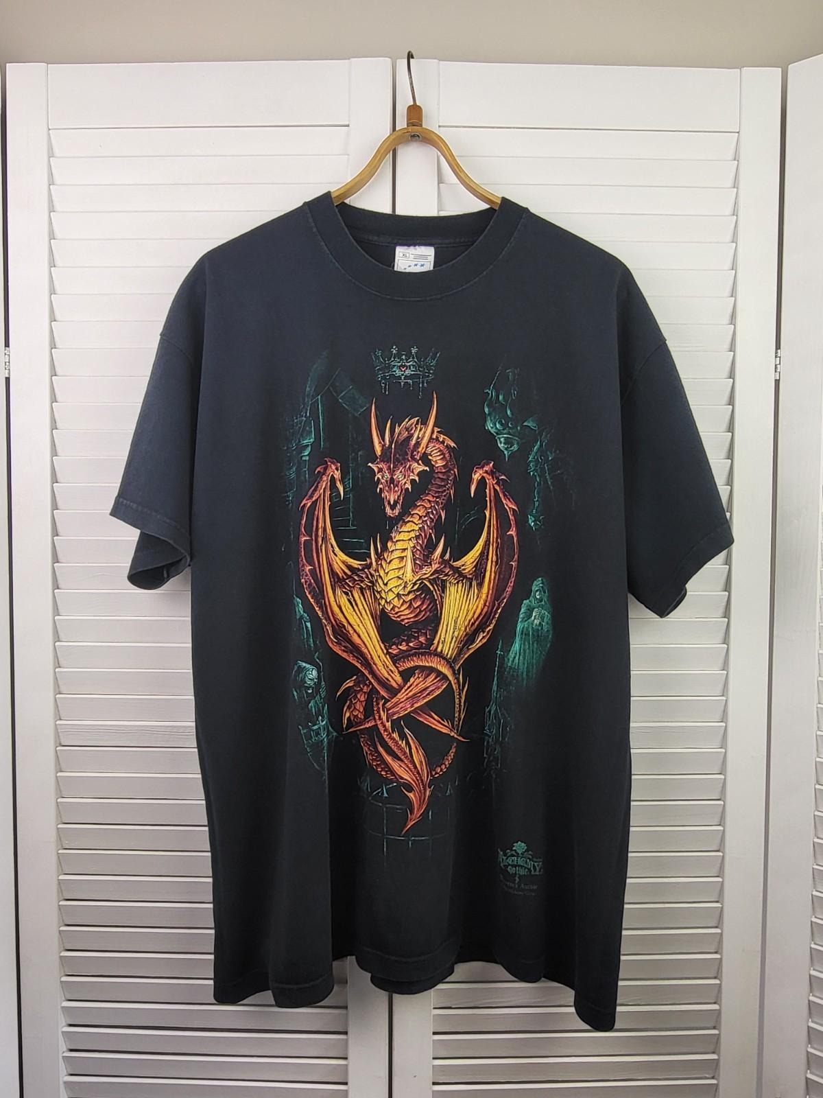 Vintage Alchemy Gothic T-Shirt, Dragon, Wizard XXXL