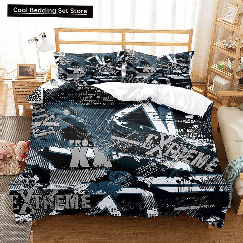 Hippie Graffiti Duvet Cover Set King Queen Size for Kids Boys Youth Polyester Comforter Cover Modern Street Art Bedspread Cover