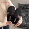 Fashion Aphixta Rose Red Cotton Warm Winter Slippers Fashion Buckle Belt Platform Slippers for Women 2024 Winter Plush Warm Cotton Shoe
