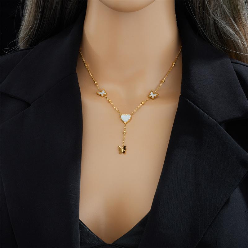 Elegant Gold Plated heart Butterfly Necklace Rectangular Accent Pendants