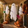 Halloween Hanging Ghost Decorations Outdoor Decoration, Large on Broom, Spooky Porch Decor Flying Gauze for Tree, Porch, Yard, Patio, Outside