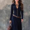 Spot 2026 New Independent Station Long-sleeved Literary Temperament V-neck Dress Women's Belt Included