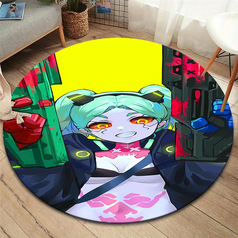 Cyberpunk Edgerunner Round Area Rug,Carpet Rug for Living Room Bedroom Sofa Playroom Decor,Non-slip Floor Mat