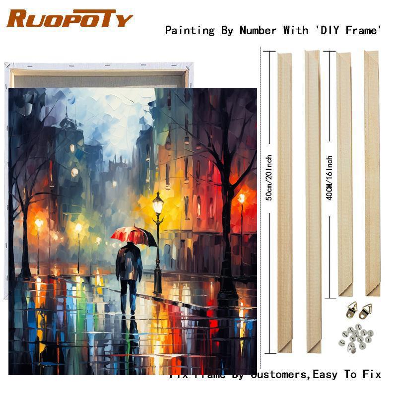 

Рамка Ночная Уличная картина по номерам, наборы для взрослых, красочная картина по номерам, подарок «сделай сам», пейзаж, холст, картина для домашнего декора, 40x50 см 40x50cm NO Frame