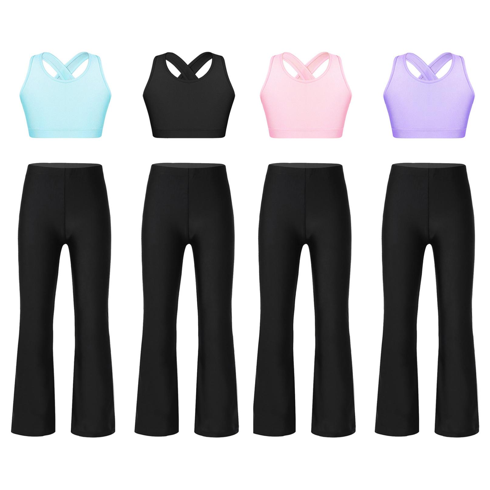 

Діти, дівчата, спортивні танцювальні костюми, балетні костюми, еластичний укорочений топ без рукавів і штани для бігу, йоги, спортивний одяг 5-6 Years чорний